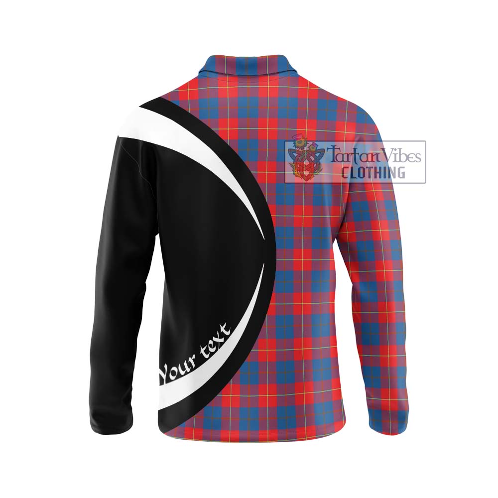 Galloway Red Tartan Long Sleeve Polo Shirt with Family Crest Circle Style - Tartan Vibes Clothing