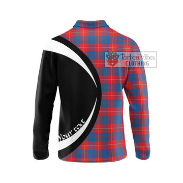 Galloway Red Tartan Long Sleeve Polo Shirt with Family Crest Circle Style