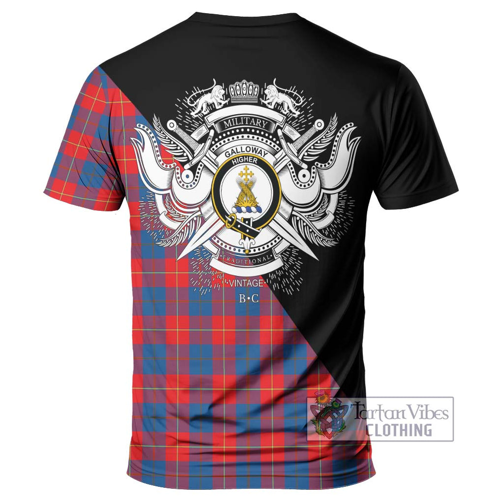 Galloway Red Tartan T-Shirt with Family Crest and Military Logo Style - Tartanvibesclothing Shop