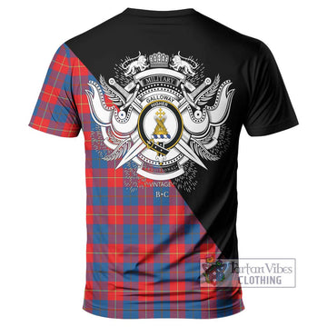 Galloway Red Tartan T-Shirt with Family Crest and Military Logo Style