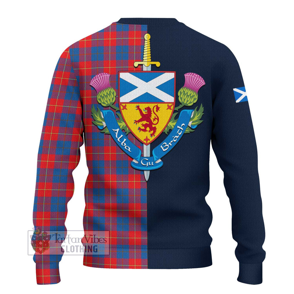 Tartan Vibes Clothing Galloway Red Tartan Knitted Sweater with Scottish Lion Royal Arm Half Style