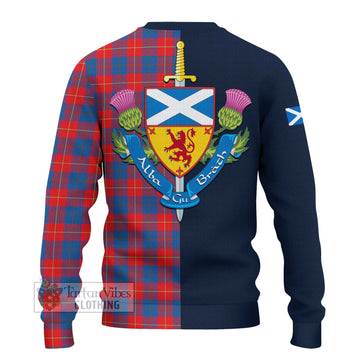 Galloway Red Tartan Knitted Sweater with Scottish Lion Royal Arm Half Style