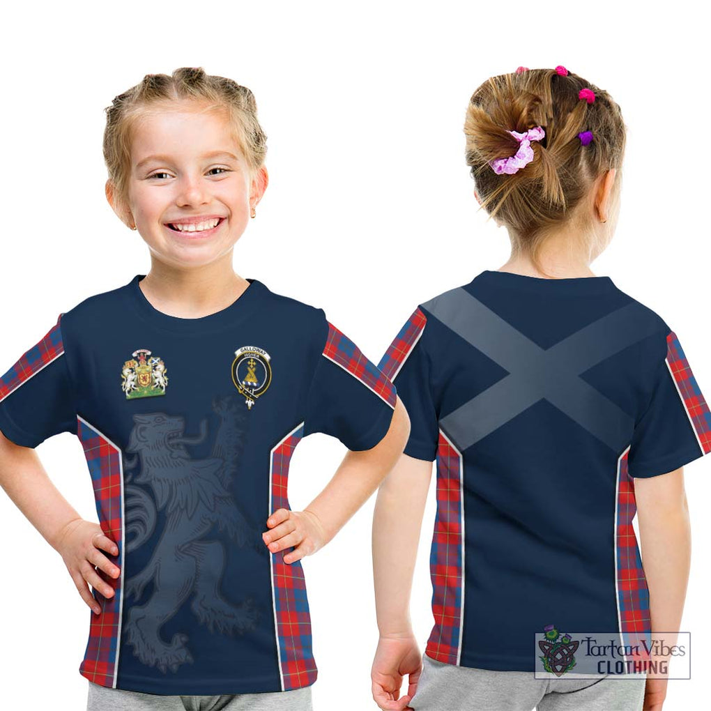 Galloway Red Tartan Kid T-Shirt with Family Crest and Lion Rampant Vibes Sport Style - Tartan Vibes Clothing