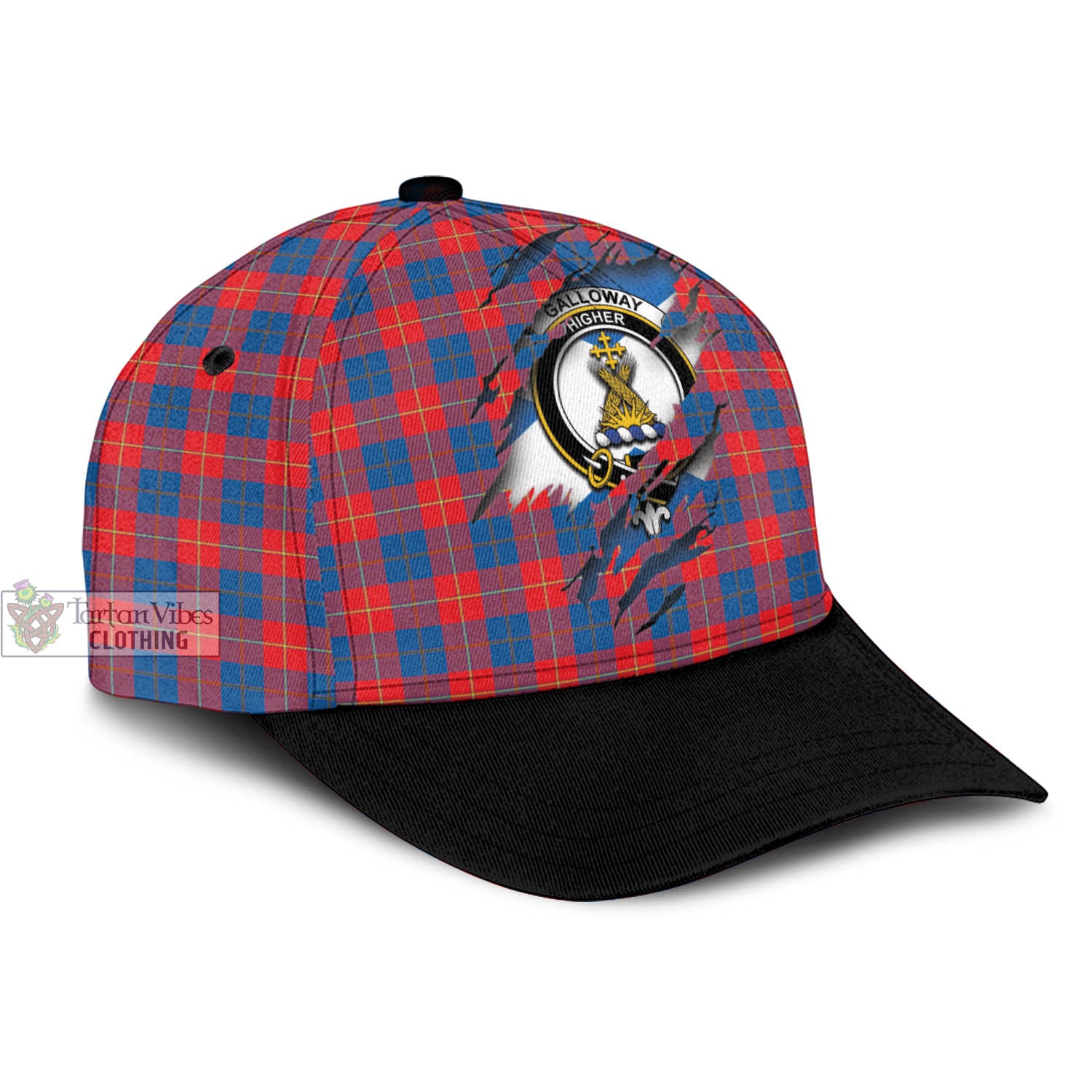 Tartan Vibes Clothing Galloway Red Tartan Classic Cap with Family Crest In Me Style