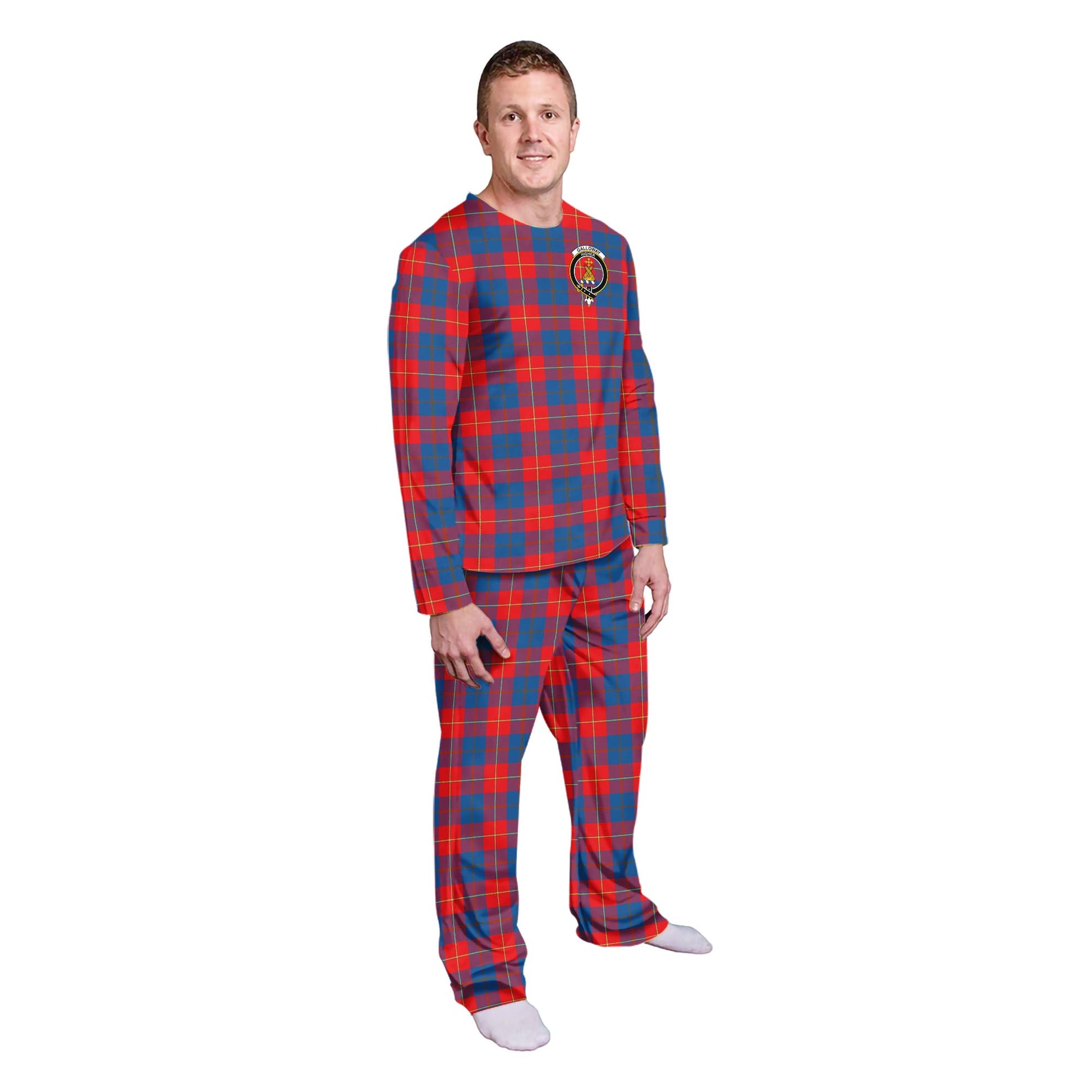 Galloway Red Tartan Pajamas Family Set with Family Crest - Tartanvibesclothing