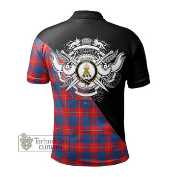 Galloway Red Tartan Polo Shirt with Family Crest and Military Logo Style