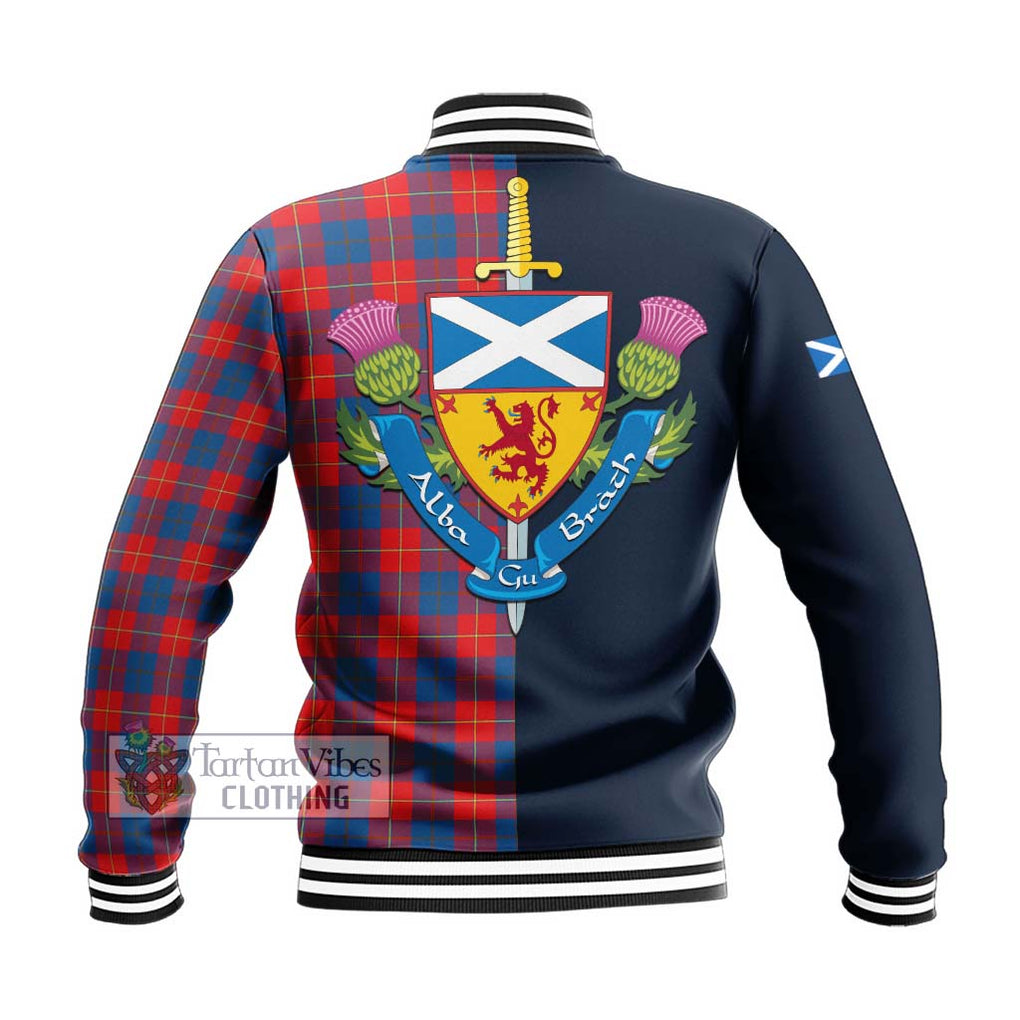 Tartan Vibes Clothing Galloway Red Tartan Baseball Jacket with Scottish Lion Royal Arm Half Style