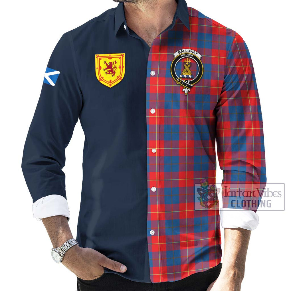 Tartan Vibes Clothing Galloway Red Tartan Long Sleeve Button Shirt with Scottish Lion Royal Arm Half Style