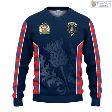 Galloway Red Tartan Knitted Sweatshirt with Family Crest and Scottish Thistle Vibes Sport Style