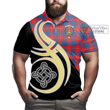 Galloway Red Tartan Polo Shirt with Family Crest and Celtic Symbol Style