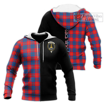 Galloway Red Tartan Knitted Hoodie with Family Crest and Half Of Me Style