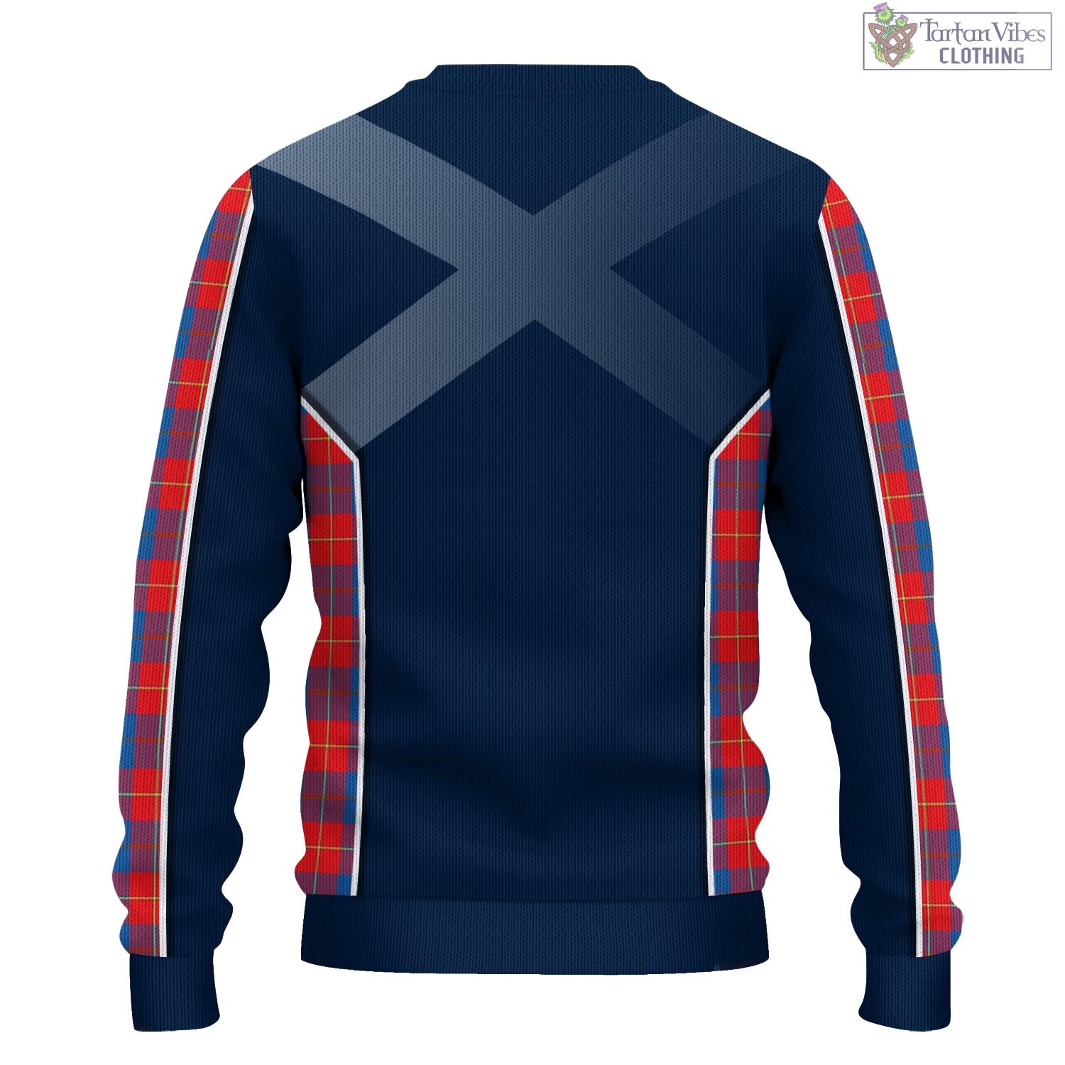Tartan Vibes Clothing Galloway Red Tartan Knitted Sweatshirt with Family Crest and Scottish Thistle Vibes Sport Style