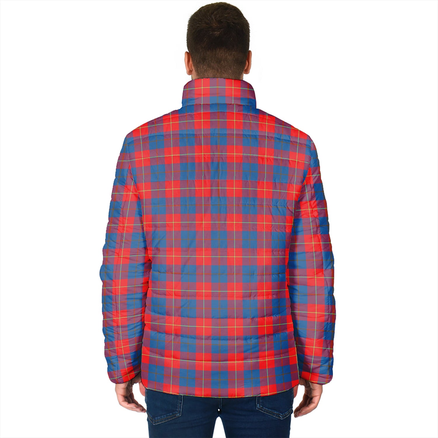 Galloway Red Tartan Padded Jacket with Family Crest - Tartanvibesclothing
