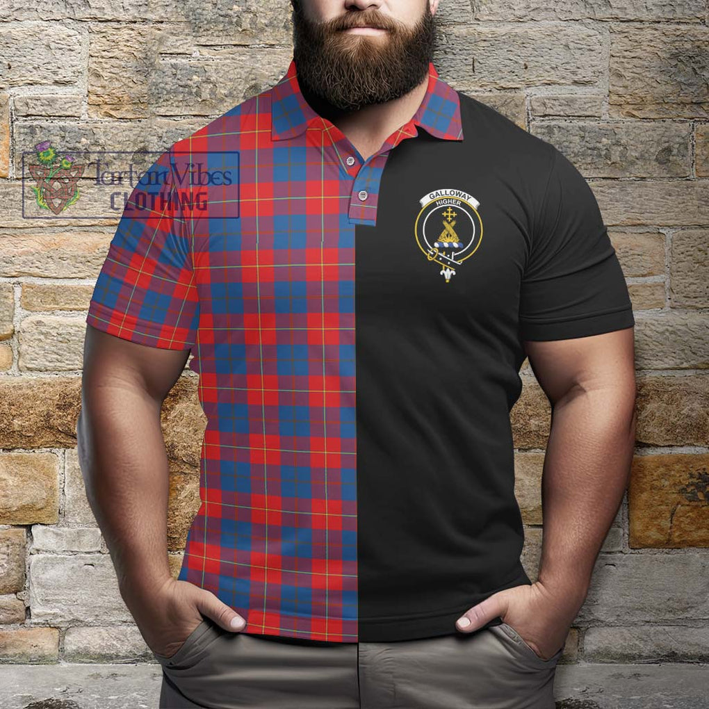 Galloway Red Tartan Polo Shirt with Family Crest and Half Of Me Style - Tartanvibesclothing Shop