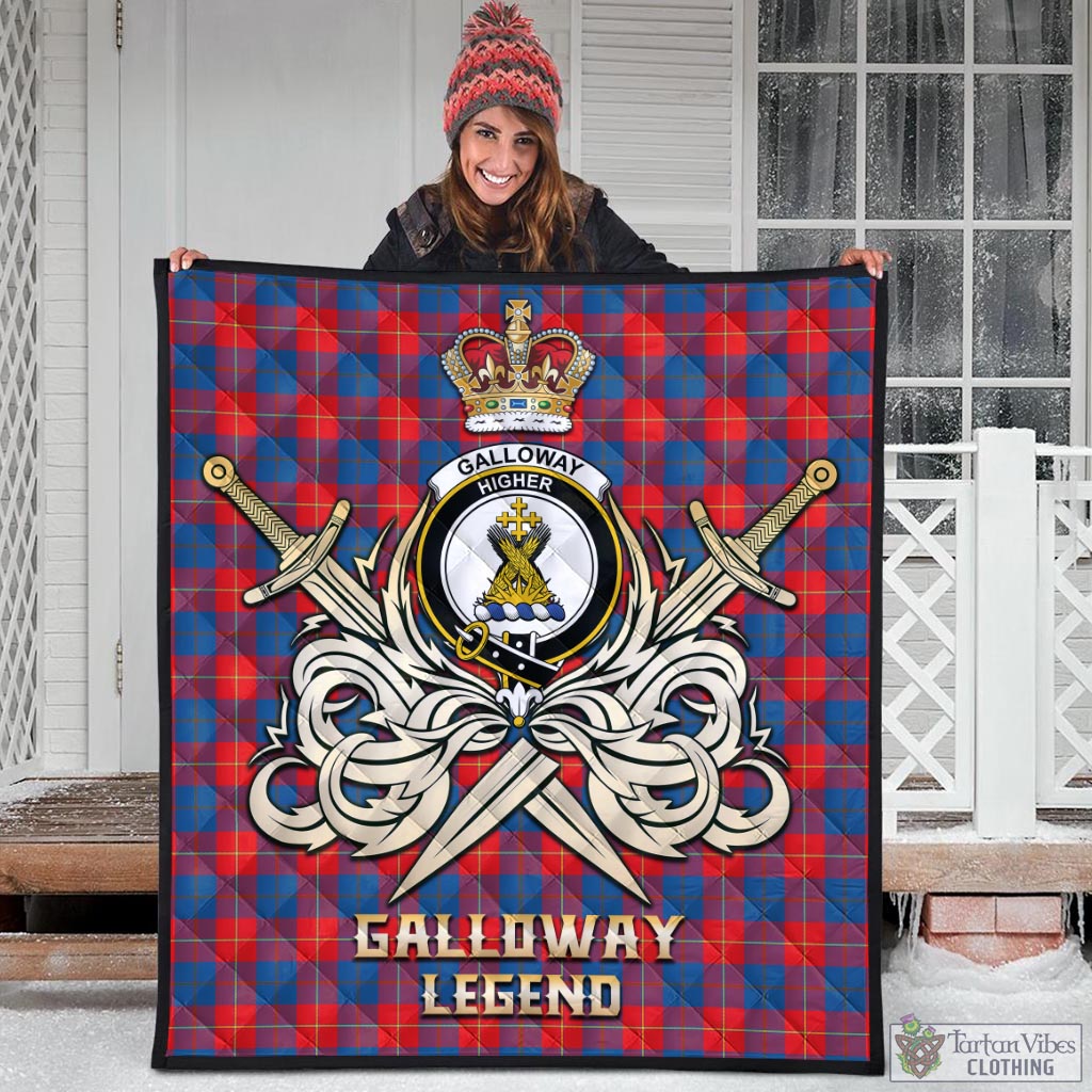 Tartan Vibes Clothing Galloway Red Tartan Quilt with Clan Crest and the Golden Sword of Courageous Legacy