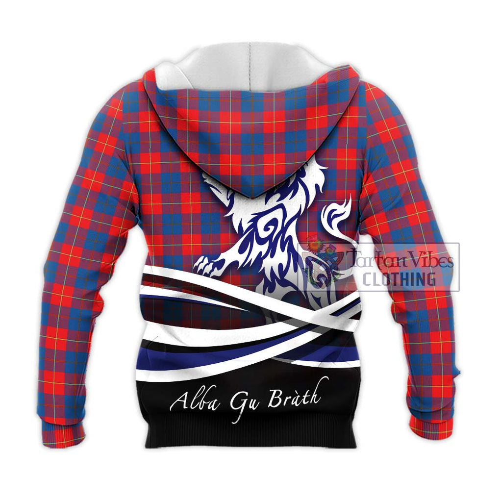 Galloway Red Tartan Knitted Hoodie with Alba Gu Brath Regal Lion Emblem - Tartanvibesclothing Shop