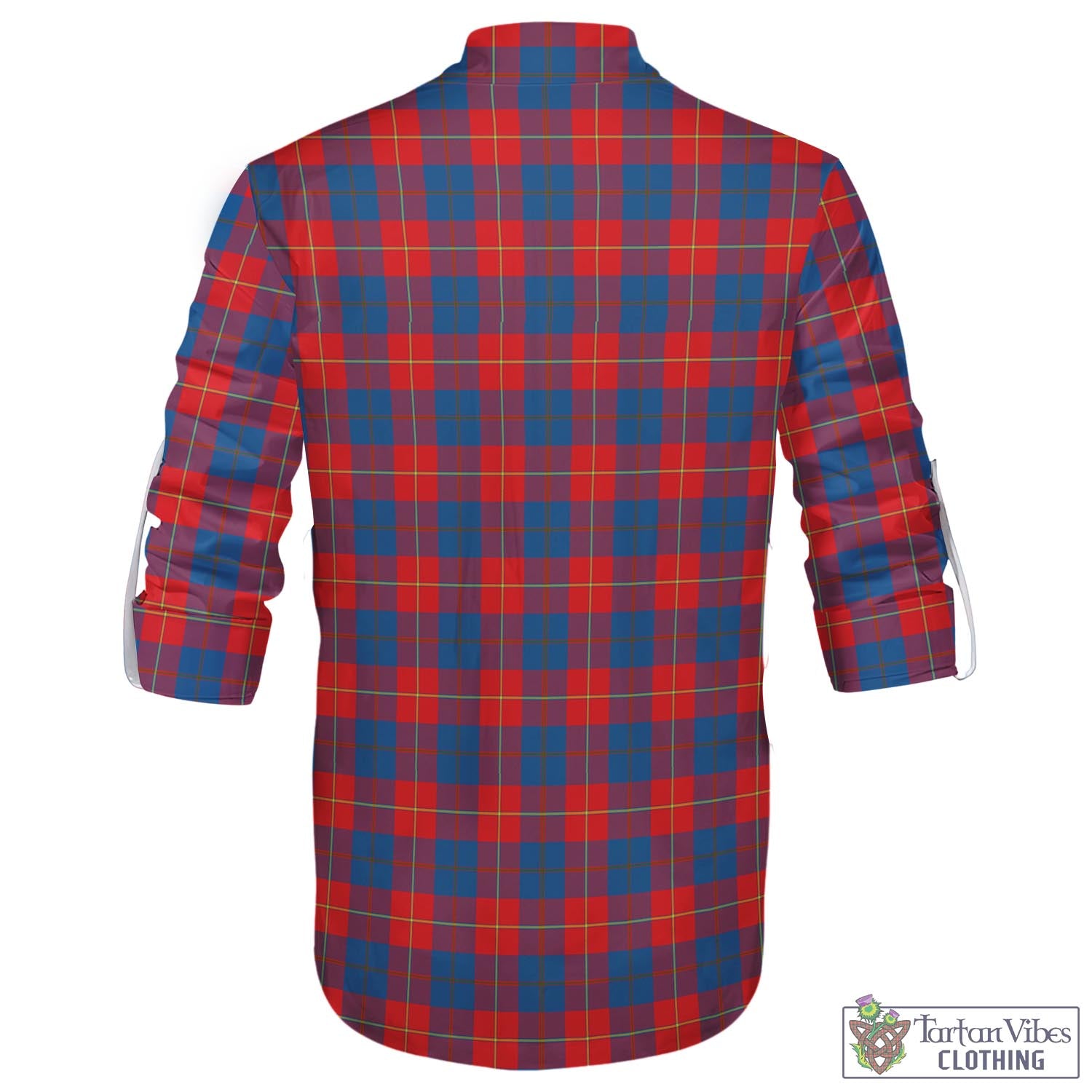 Tartan Vibes Clothing Galloway Red Tartan Men's Scottish Traditional Jacobite Ghillie Kilt Shirt with Family Crest