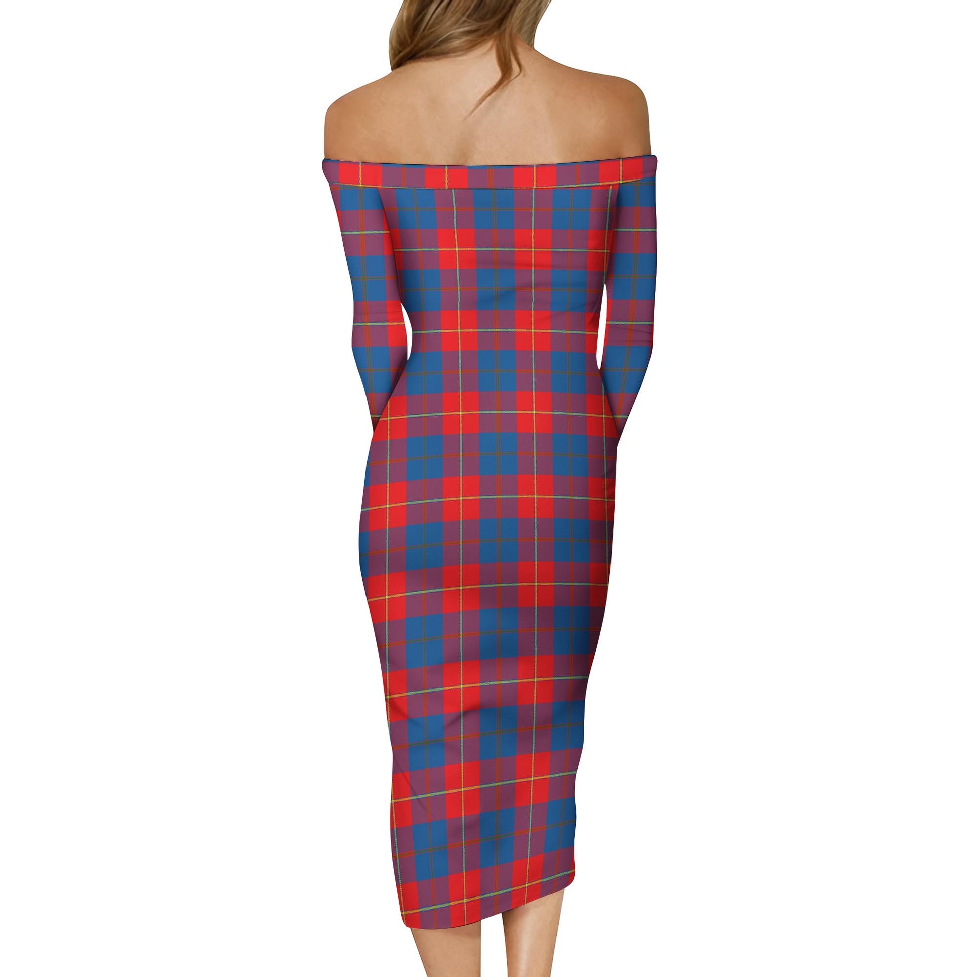 Galloway Red Tartan Off Shoulder Lady Dress - Tartanvibesclothing