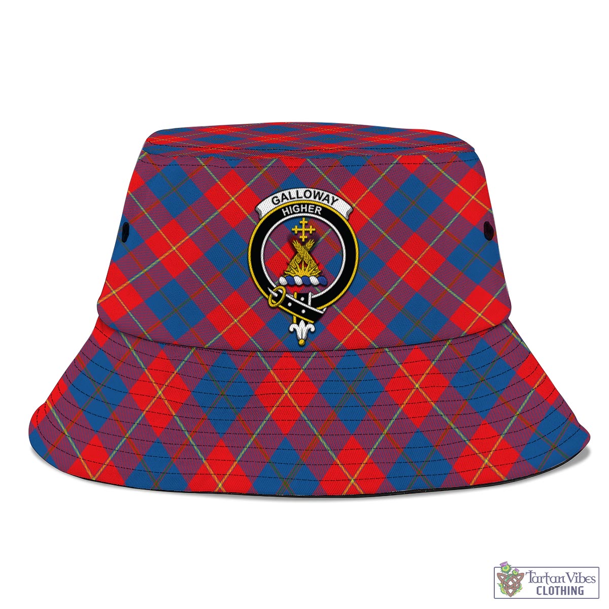 Tartan Vibes Clothing Galloway Red Tartan Bucket Hat with Family Crest