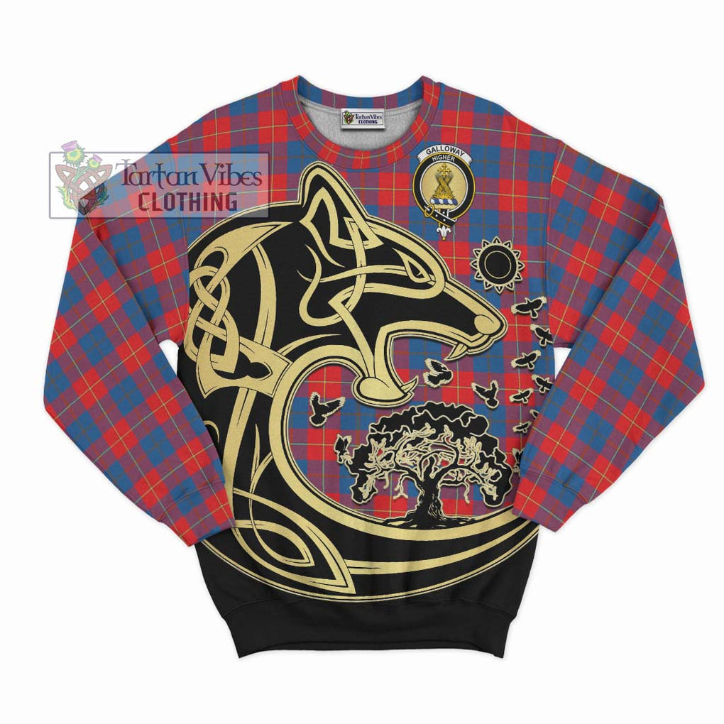 Galloway Red Tartan Sweatshirt with Family Crest Celtic Wolf Style - Tartan Vibes Clothing