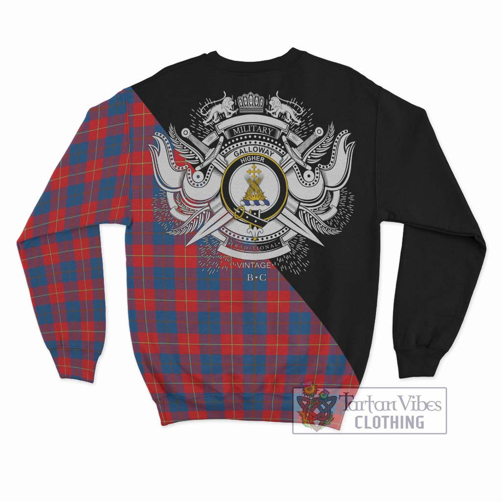 Galloway Red Tartan Sweatshirt with Family Crest and Military Logo Style - Tartanvibesclothing Shop