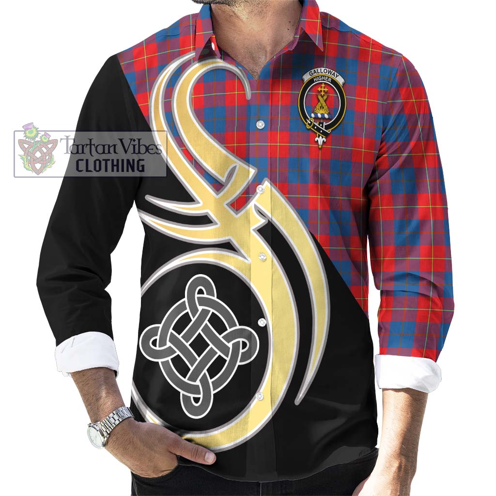 Galloway Red Tartan Long Sleeve Button Shirt with Family Crest and Celtic Symbol Style - Tartan Vibes Clothing