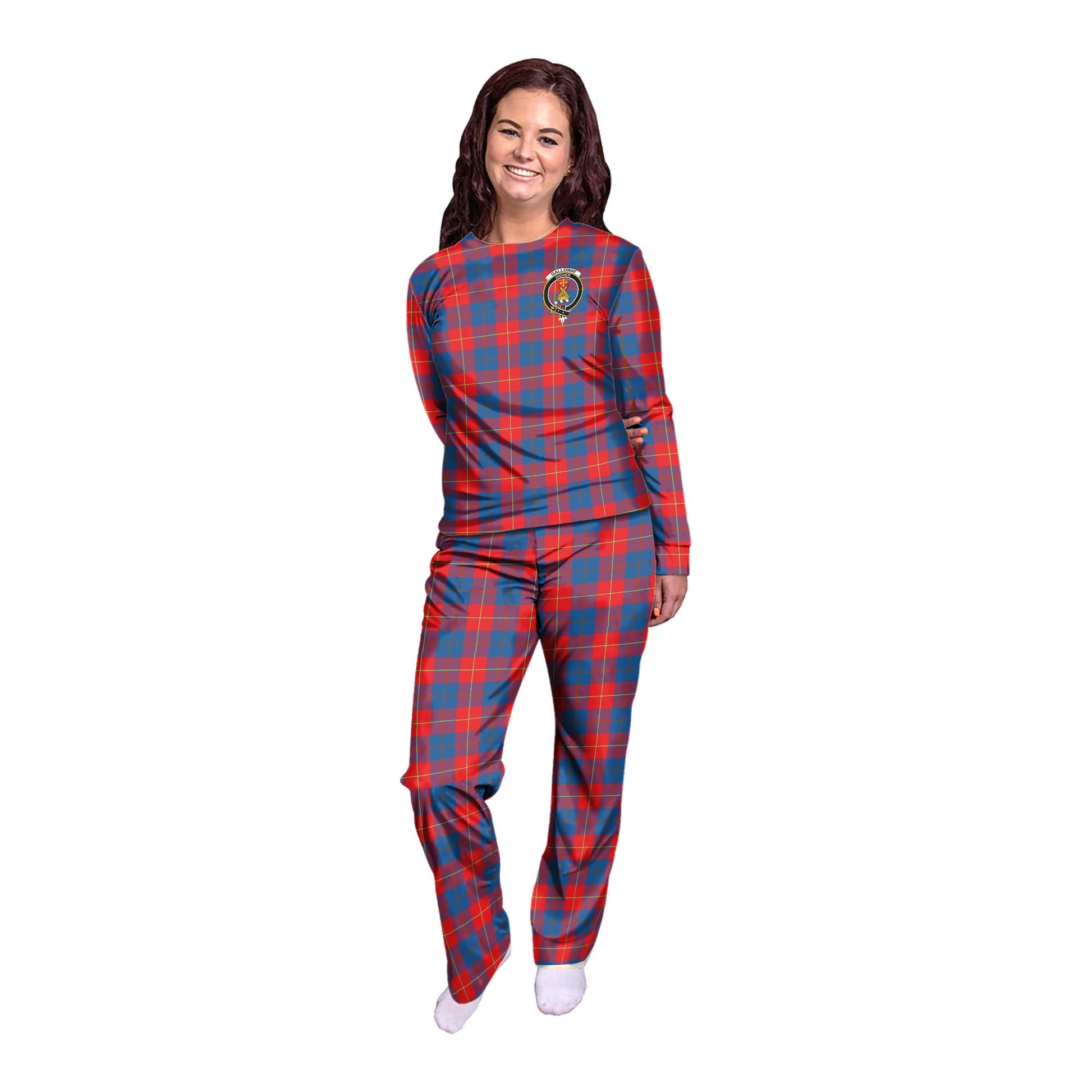 Galloway Red Tartan Pajamas Family Set with Family Crest - Tartanvibesclothing