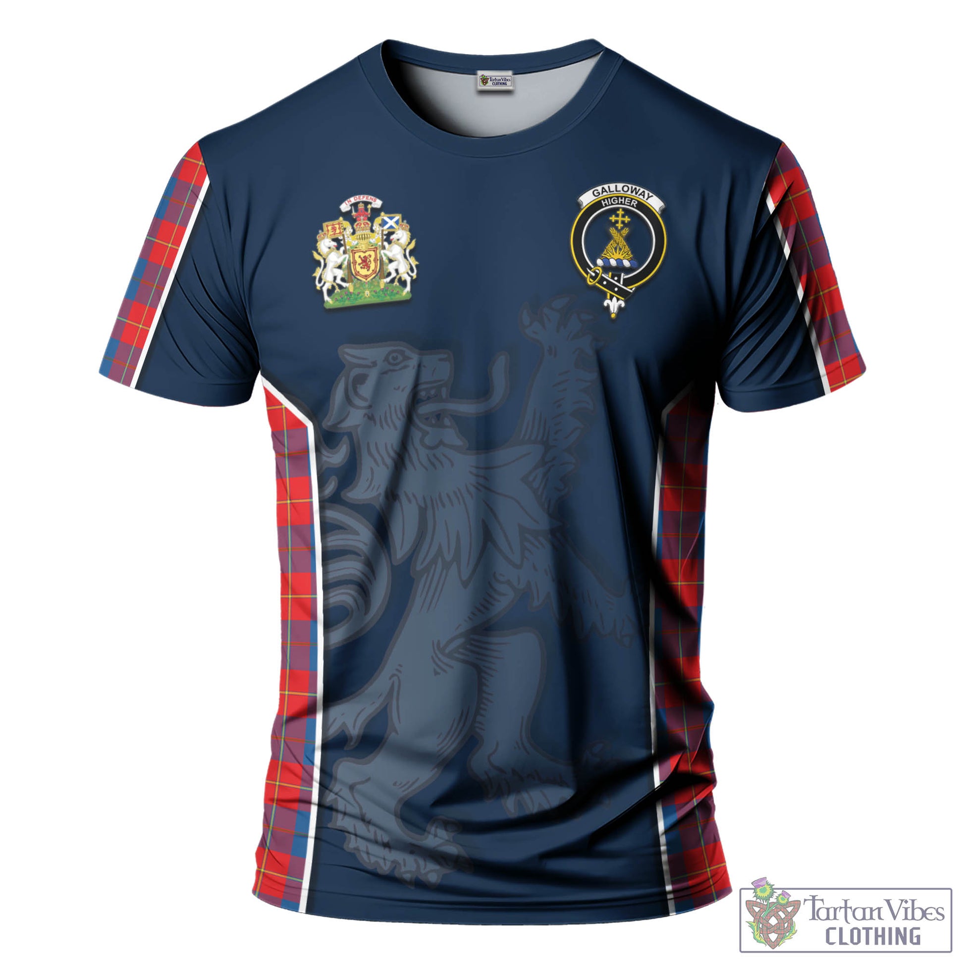 Tartan Vibes Clothing Galloway Red Tartan T-Shirt with Family Crest and Lion Rampant Vibes Sport Style