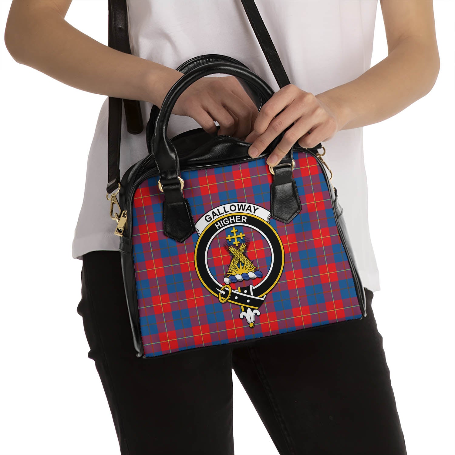 Galloway Red Tartan Shoulder Handbags with Family Crest - Tartanvibesclothing