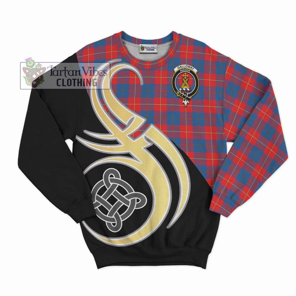 Galloway Red Tartan Sweatshirt with Family Crest and Celtic Symbol Style - Tartan Vibes Clothing