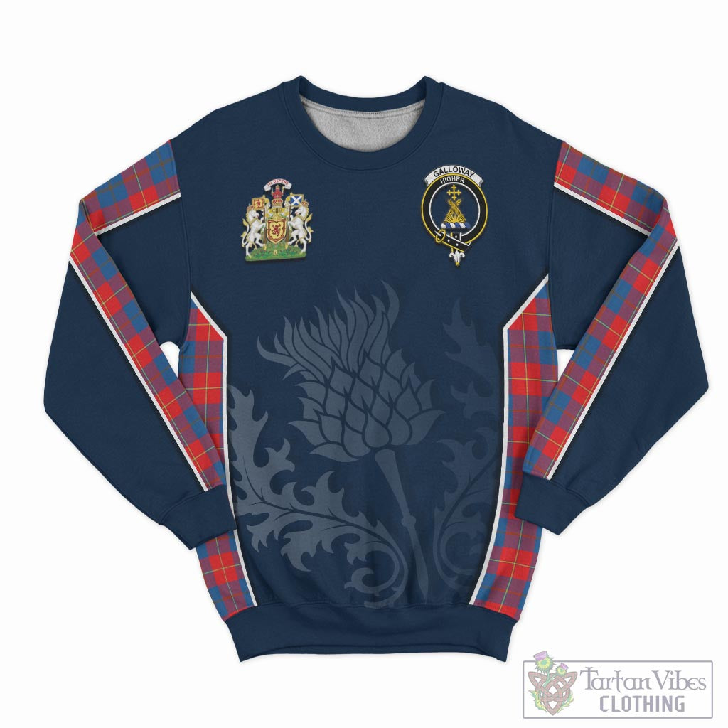 Tartan Vibes Clothing Galloway Red Tartan Sweatshirt with Family Crest and Scottish Thistle Vibes Sport Style