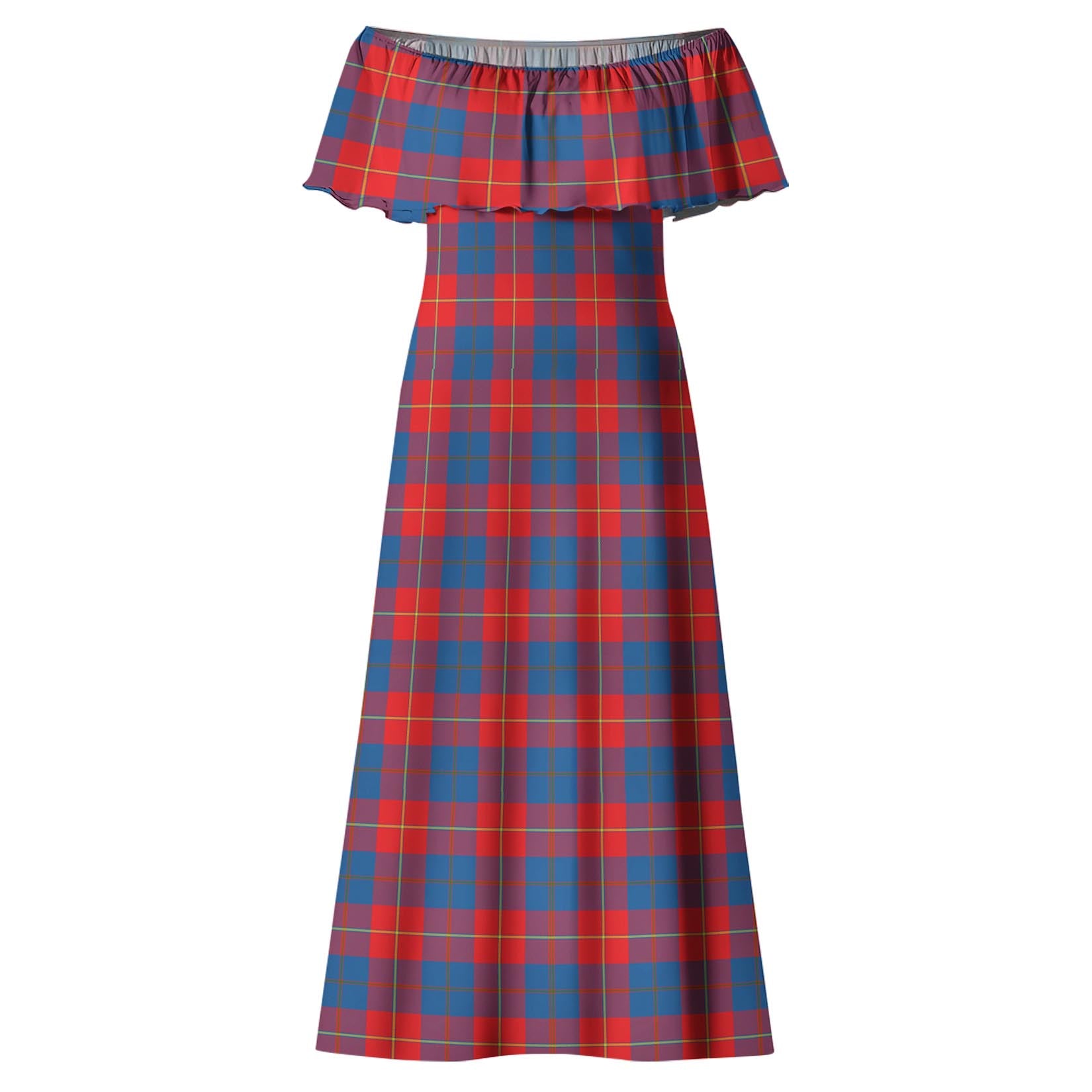 Galloway Red Tartan Off Shoulder Long Dress - Tartanvibesclothing