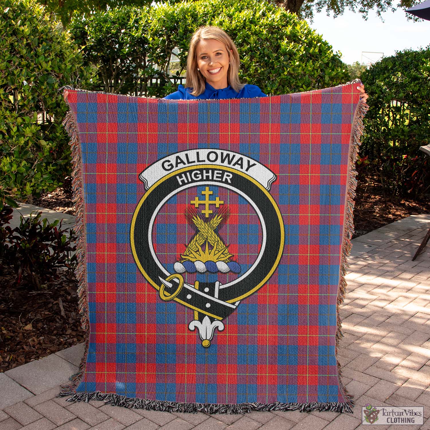 Tartan Vibes Clothing Galloway Red Tartan Woven Blanket with Family Crest