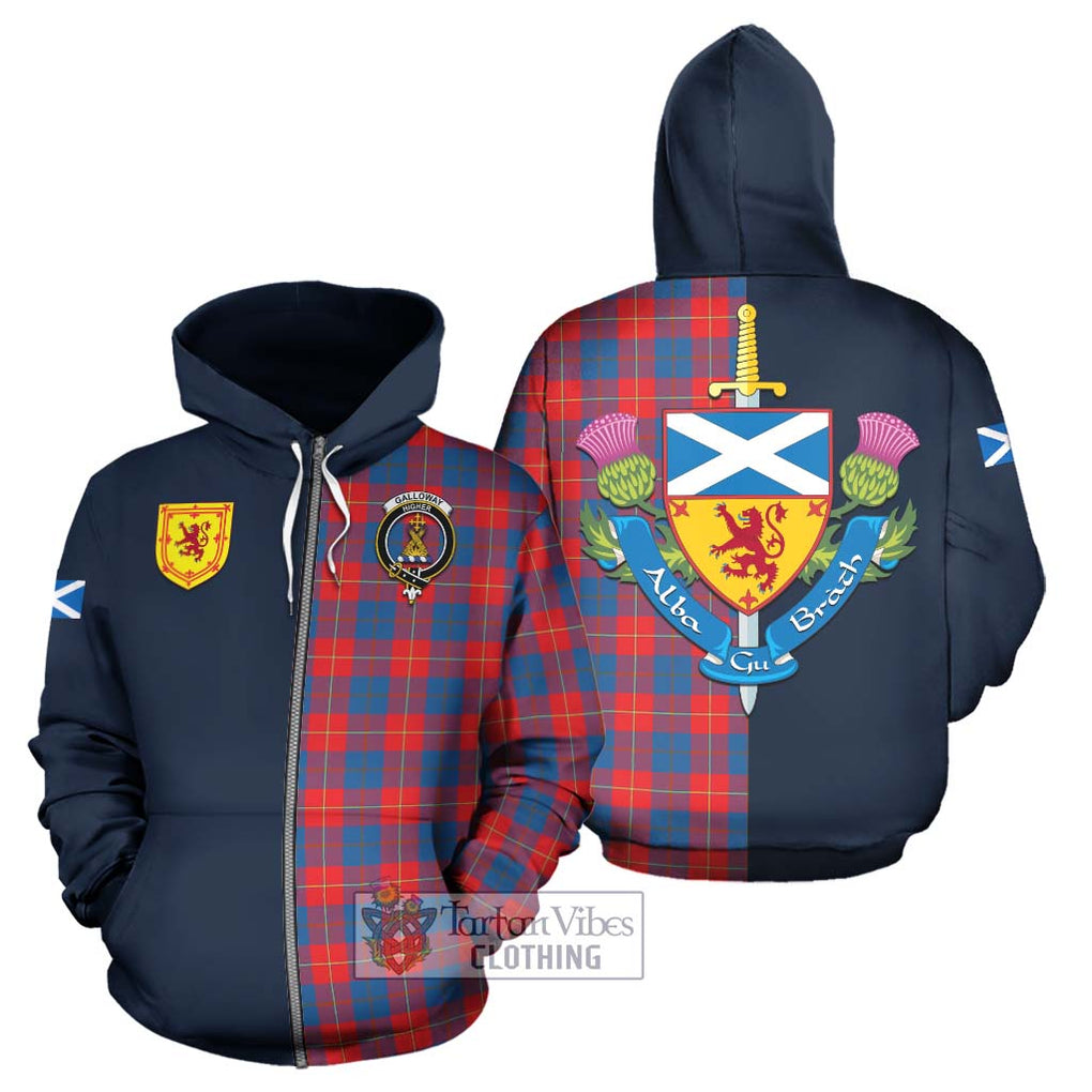 Tartan Vibes Clothing Galloway Red Tartan Hoodie with Scottish Lion Royal Arm Half Style