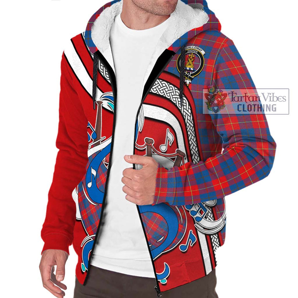 Galloway Red Tartan Sherpa Hoodie with Epic Bagpipe Style Unisex - Tartanvibesclothing Shop