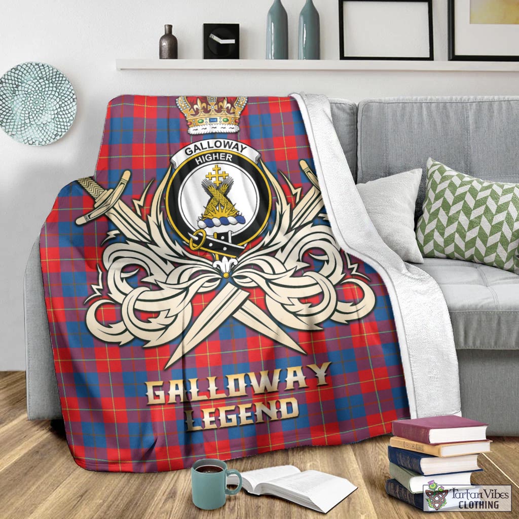 Tartan Vibes Clothing Galloway Red Tartan Blanket with Clan Crest and the Golden Sword of Courageous Legacy