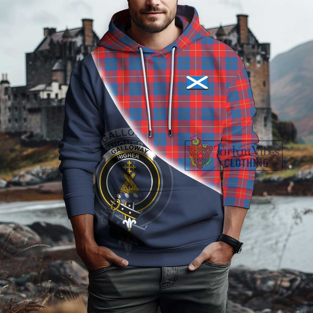 Galloway Red Tartan Hoodie with Personalised National Flag and Family Crest Half Style - Tartanvibesclothing Shop