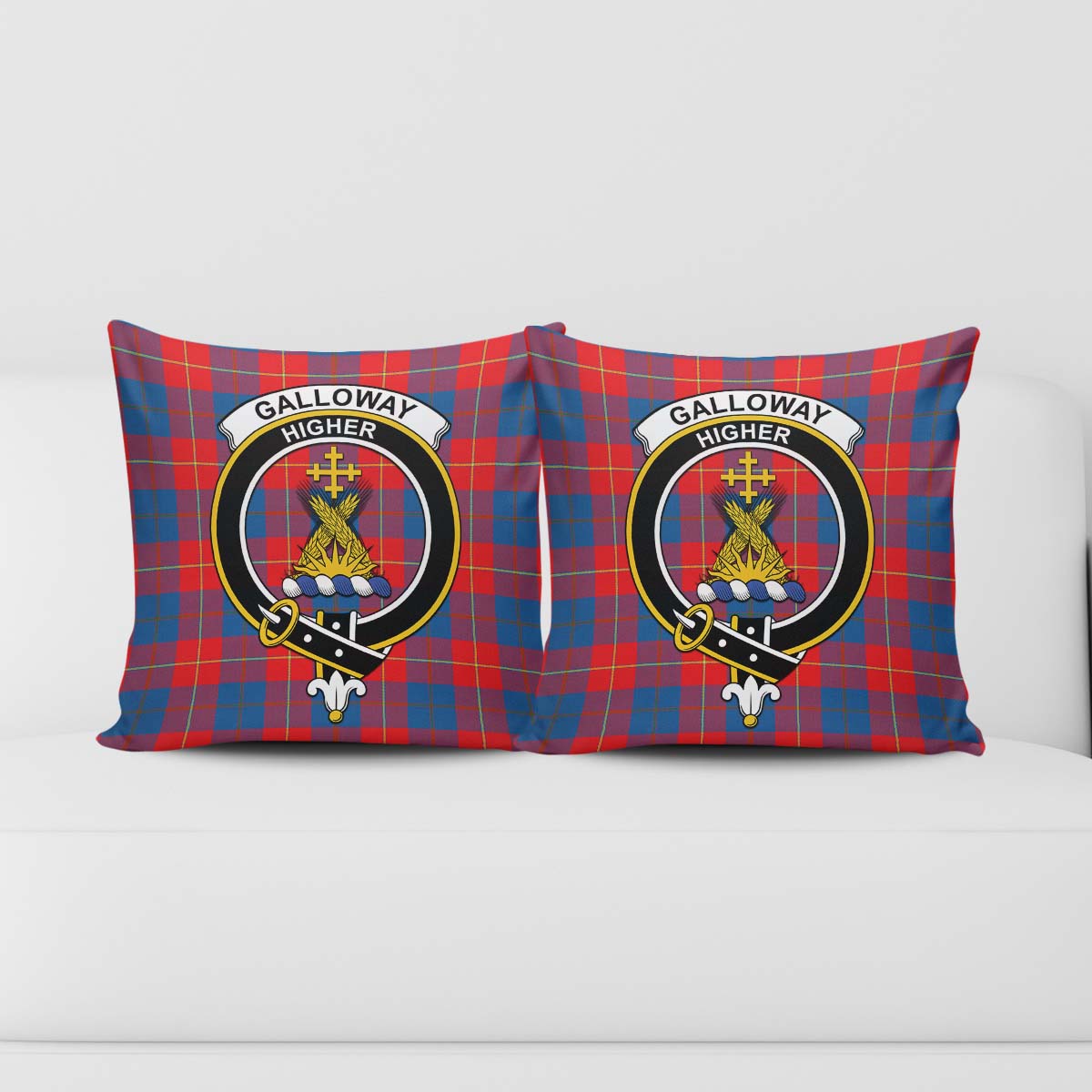 Galloway Red Tartan Pillow Cover with Family Crest - Tartanvibesclothing