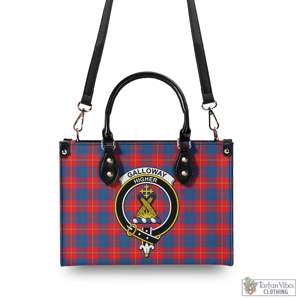 Tartan Vibes Clothing Galloway Red Tartan Luxury Leather Handbags with Family Crest