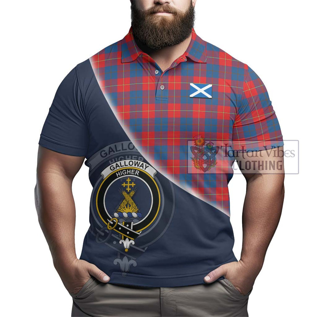 Galloway Red Tartan Polo Shirt with Personalised National Flag and Family Crest Half Style - Tartanvibesclothing Shop