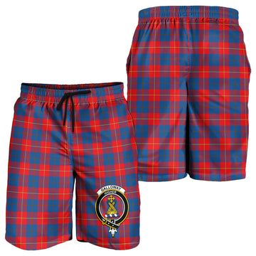 Galloway Red Tartan Mens Shorts with Family Crest