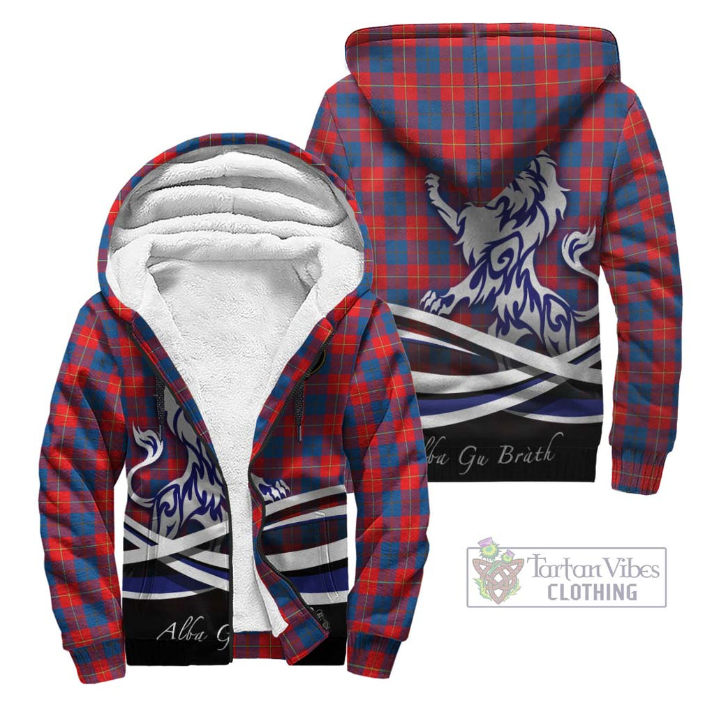 Galloway Red Tartan Sherpa Hoodie with Alba Gu Brath Regal Lion Emblem Unisex - Tartanvibesclothing Shop