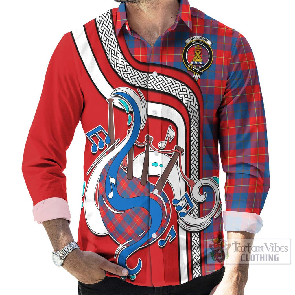 Galloway Red Tartan Long Sleeve Button Shirt with Epic Bagpipe Style - Tartanvibesclothing Shop