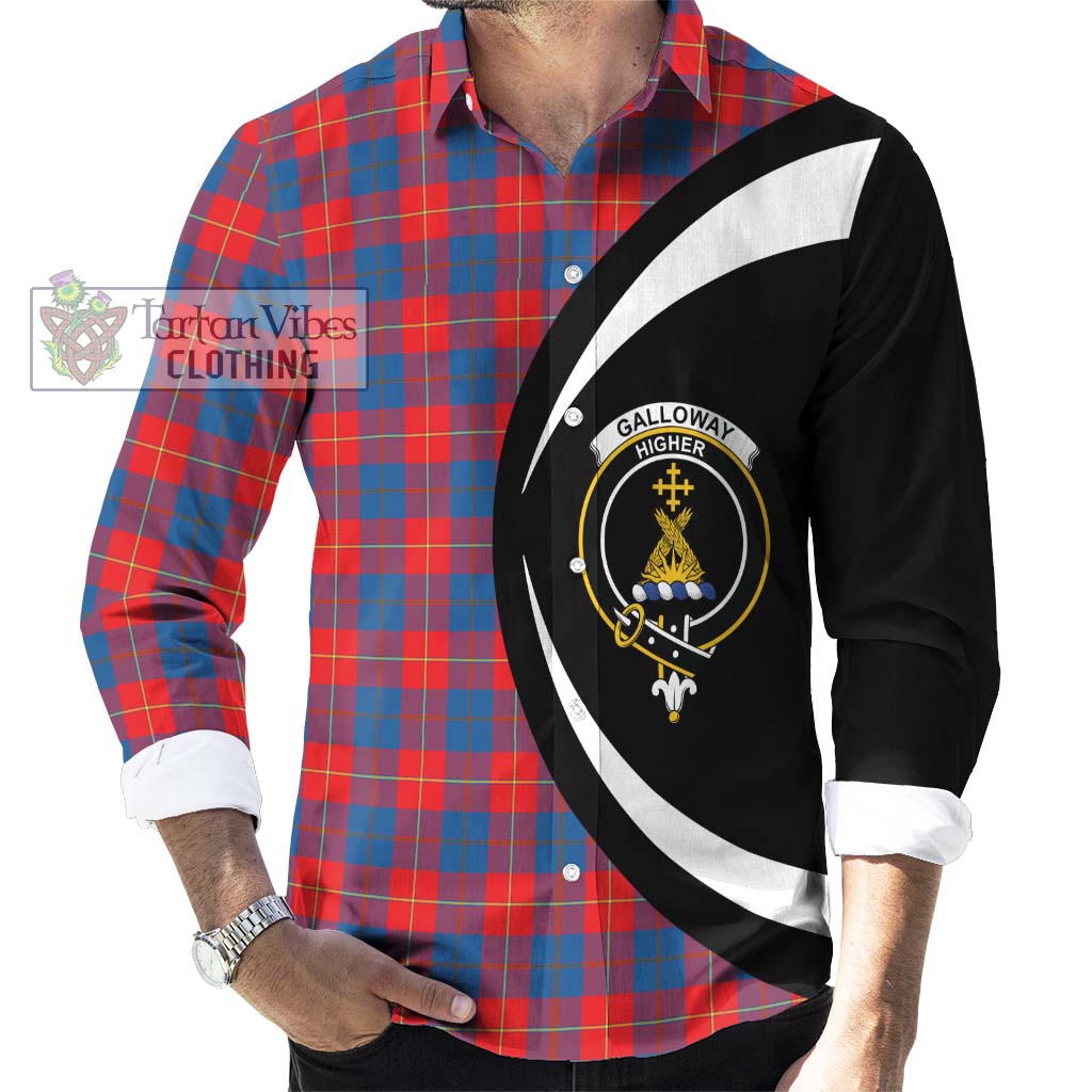 Galloway Red Tartan Long Sleeve Button Up with Family Crest Circle Style - Tartan Vibes Clothing