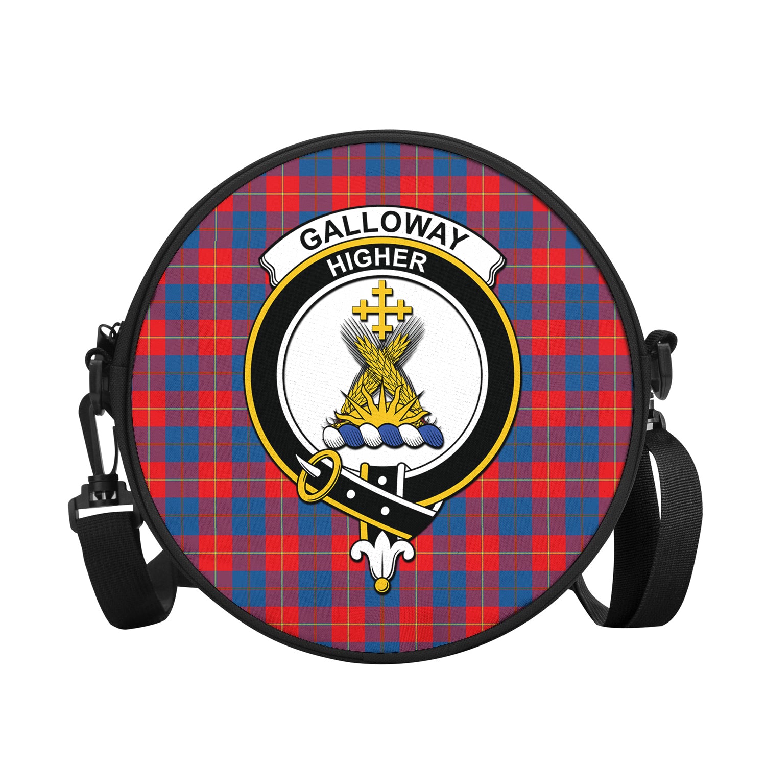 galloway-red-tartan-round-satchel-bags-with-family-crest