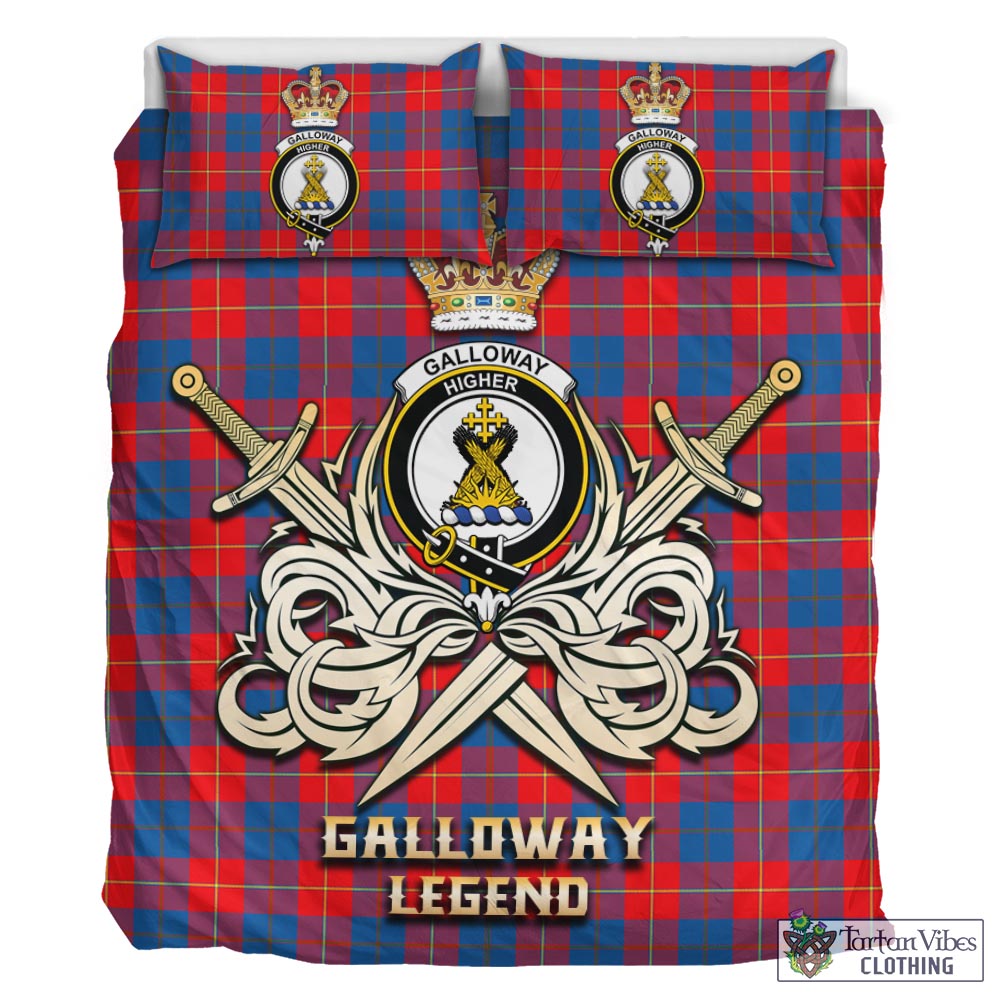 Tartan Vibes Clothing Galloway Red Tartan Bedding Set with Clan Crest and the Golden Sword of Courageous Legacy