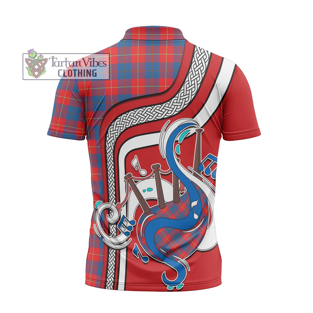 Galloway Red Tartan Zipper Polo Shirt with Epic Bagpipe Style - Tartanvibesclothing Shop