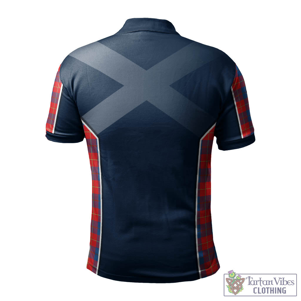Tartan Vibes Clothing Galloway Red Tartan Men's Polo Shirt with Family Crest and Scottish Thistle Vibes Sport Style