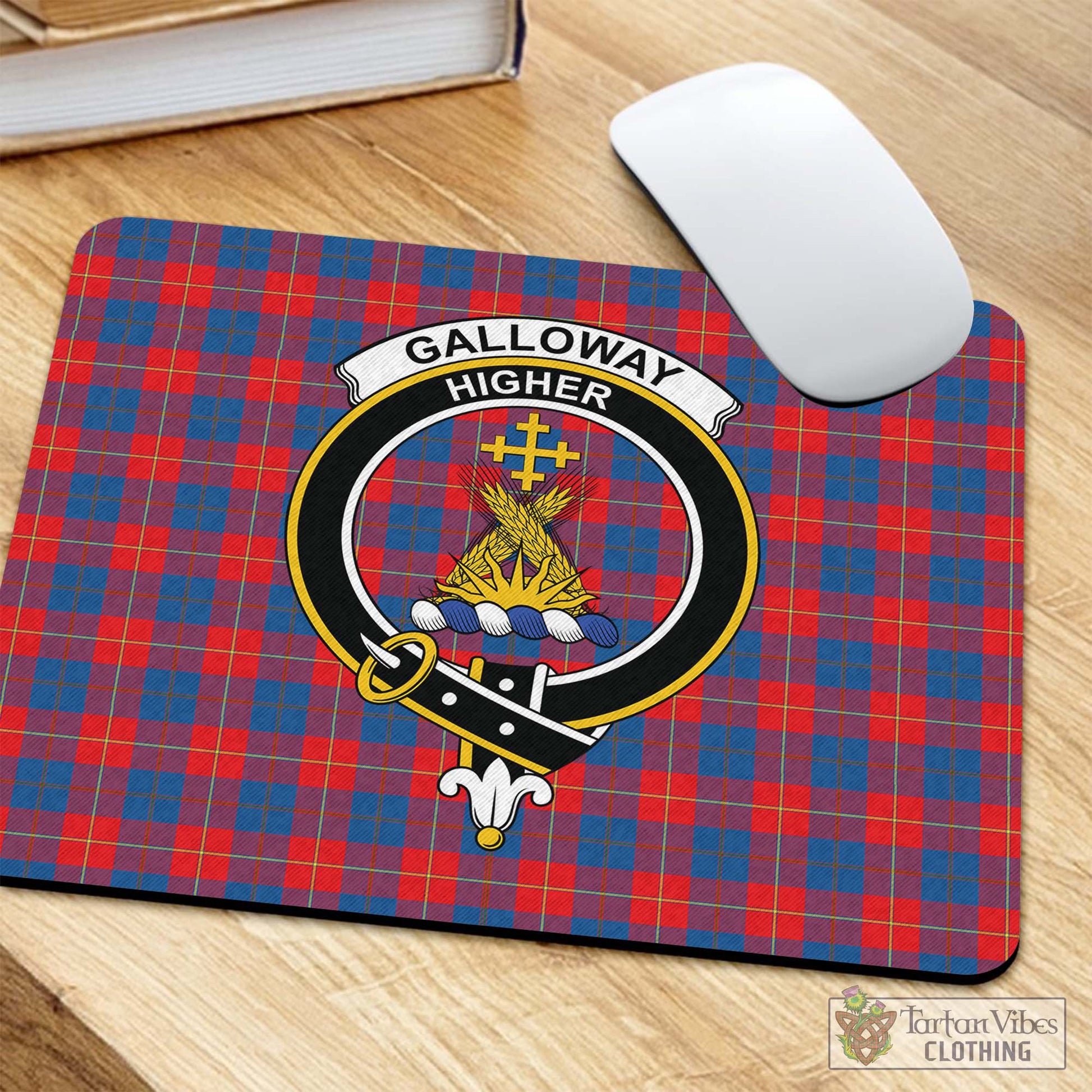 Tartan Vibes Clothing Galloway Red Tartan Mouse Pad with Family Crest