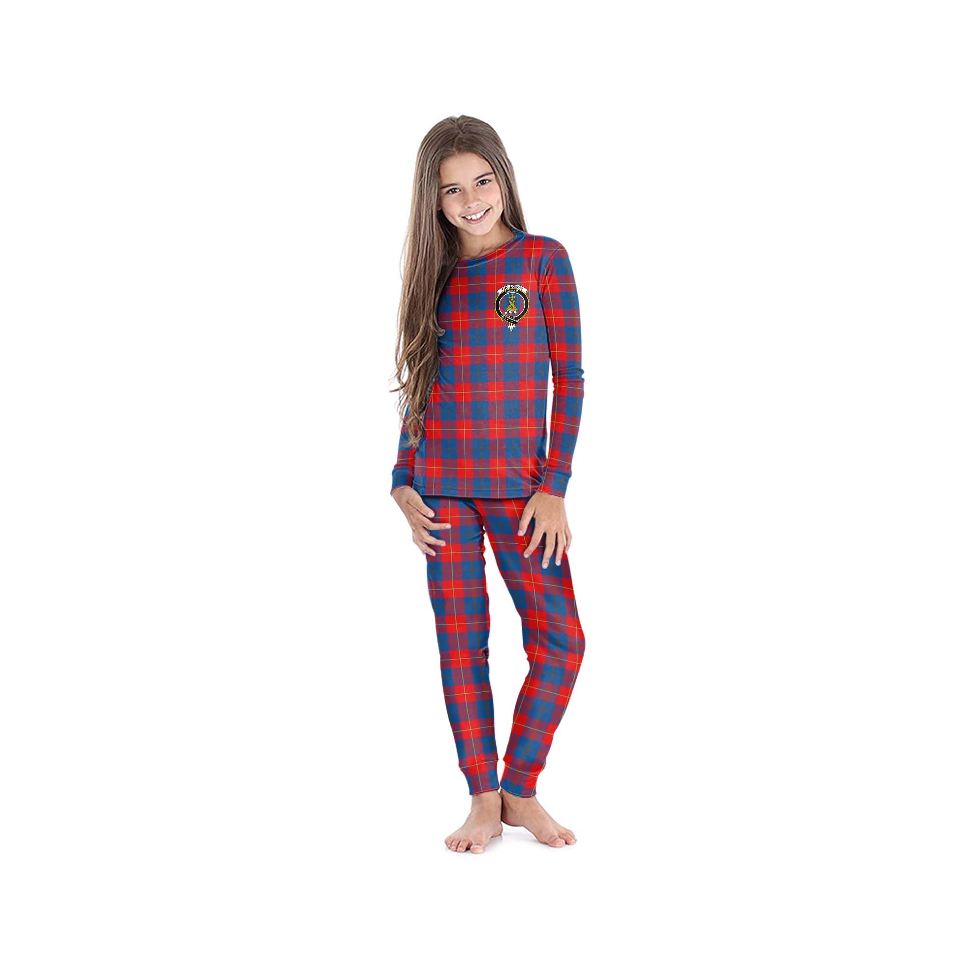 Galloway Red Tartan Pajamas Family Set with Family Crest - Tartanvibesclothing